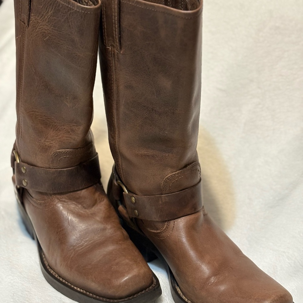 Nicole Brown Leather Harness Boots
